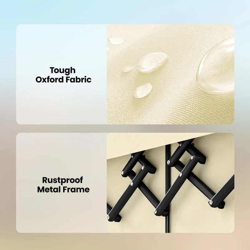 Outsunny 95L Foldable Festival Trolley on Wheels, Collapsible Wagon Cart with Adjustable Handle and 2 Cup Holders, Khaki