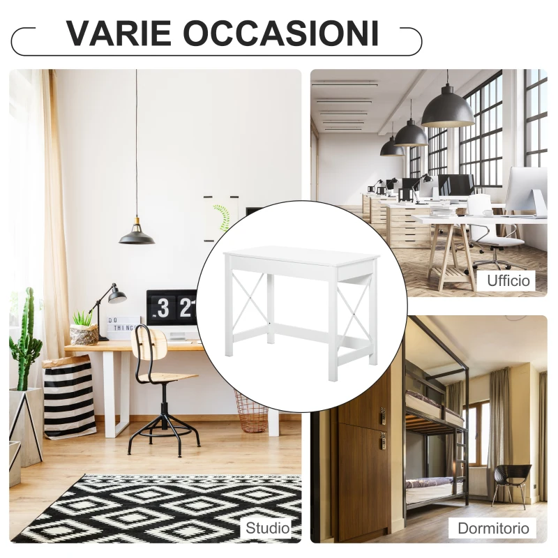 HOMCOM Scrivania porta PC dal Design Moderno e Minimal, in Legno e Acciaio, 105x50x76 cm, Bianco