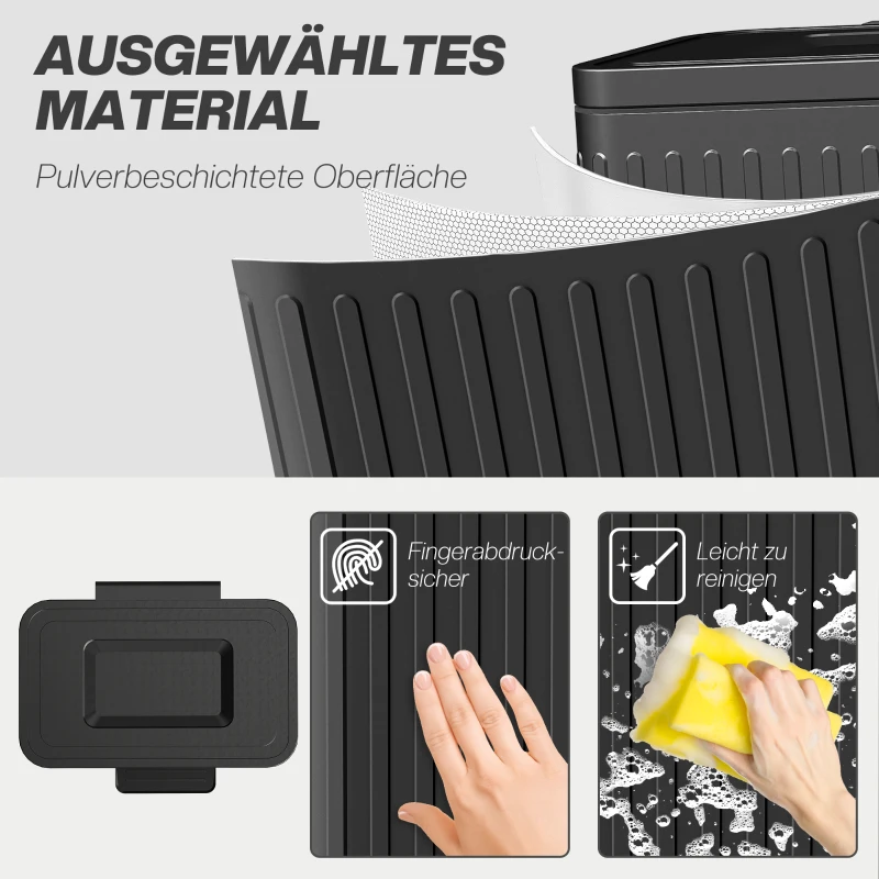 HOMCOM Keukenafvalbak, 2 x 20 L compartimenten, efficiënte afvalscheiding, voetpedaal, kunststof, metaal, zwart