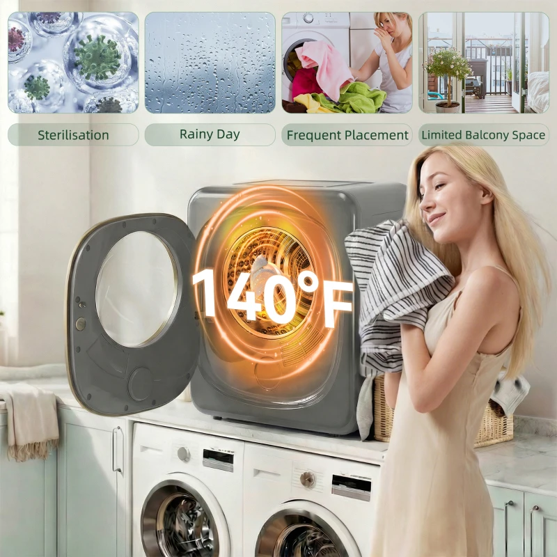 HOMCOM 4kg Vented Tumble Dryer with 5 Drying Mode, 800W Compact Freestanding Front Tumble Dryer Grey