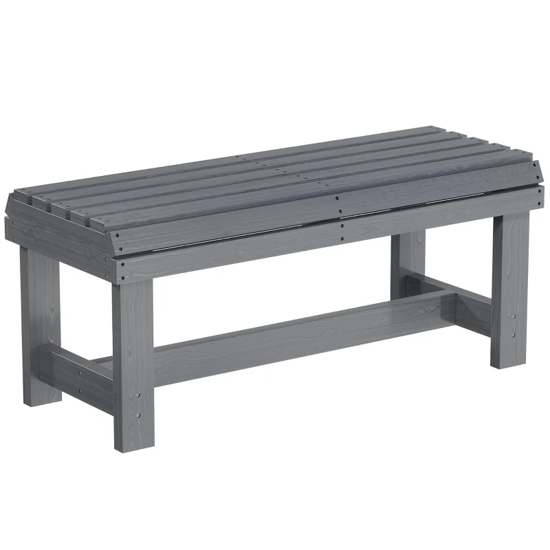 Outsunny Wooden Outdoor Bench, 2 Seater Garden Bench, Backless Patio Bench with Slatted Curved Seat, Grey Embossed Finish