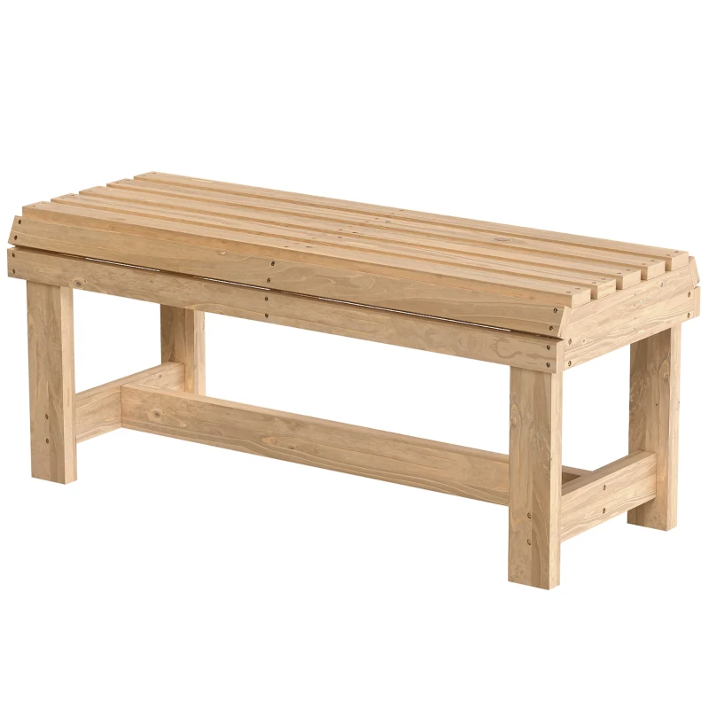 Outsunny Wooden Outdoor Bench, 2 Seater Garden Bench, Backless Patio Bench with Slatted Curved Seat, Natural Wood Finish