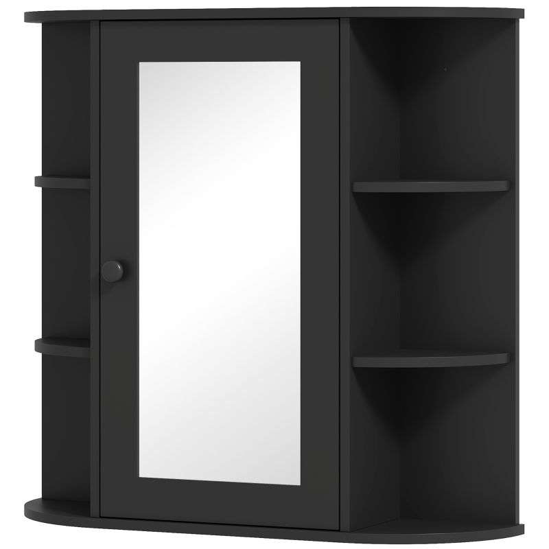 HOMCOM Specchiera Bagno con 6 Ripiani Aperti e 2 Chiusi, in Legno e Vetro, 66x17x63 cm, Nero