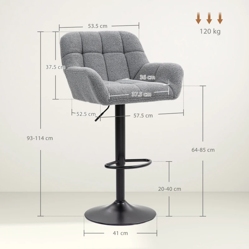 HOMCOM Set di 2 Sgabelli da Bar Regolabili in Altezza, Design Retrò, Velluto, Grigio e Nero