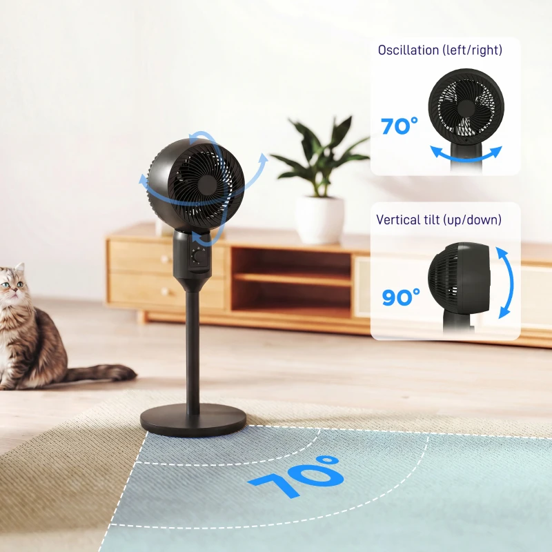 HOMCOM Air Circulator Fan Pedestal Cooling Fan with 3 Speed and Carry Handle, 9 Inch, Black