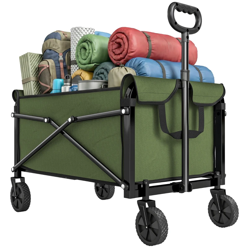 Outsunny 81L Festival Trolley on Wheels, Compact Garden Folding Trolley Cart with Adjustable Handle 80L Green