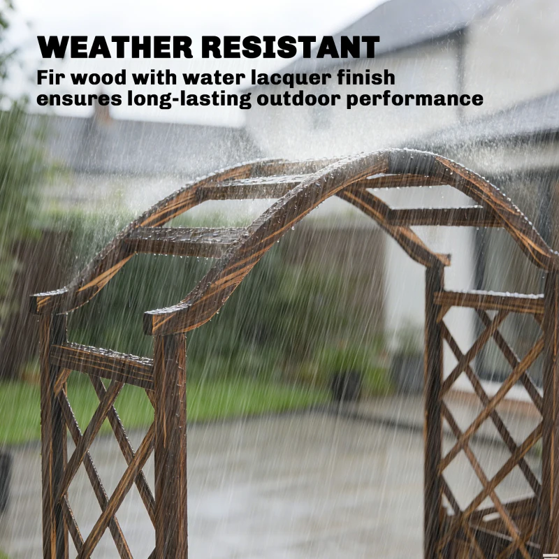 Outsunny Wooden Garden Arch with 2 Planter Boxes, Outdoor Rose Arch Trellis for Climbing Vines, Carbonised