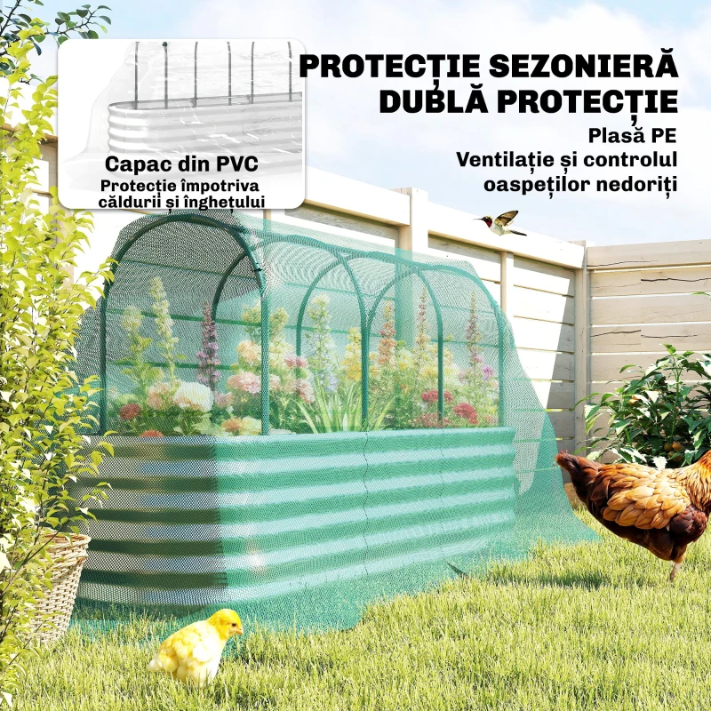 Outsunny Strat Înălțat de Grădină cu Seră și Jardinieră