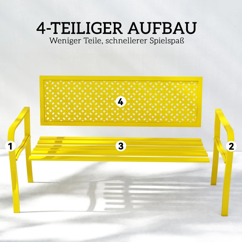 Outsunny Gartenbank 2-Sitzer Metall wetterfest Outdoor Sitzbank mit rostbeständiger Rückenlehne, Geometrisch bis 240 kg