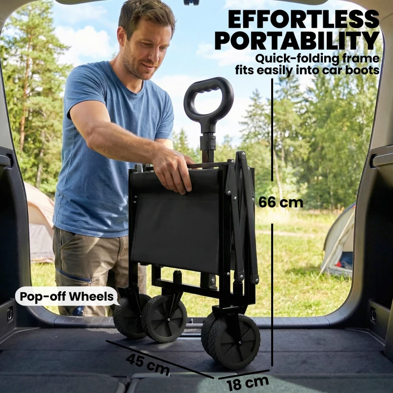 Outsunny Bolderkar 80L Opvouwbare Handkar Tuinkar Transportkar met Telescoopgreep Achterklep Bekerhouders