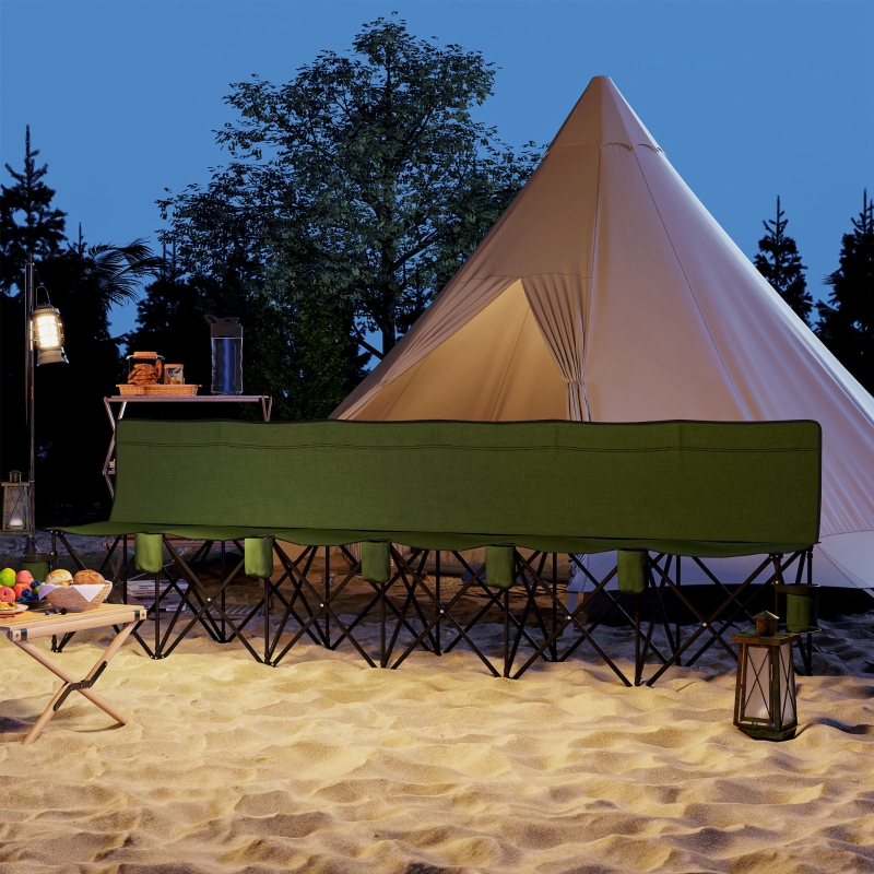 Outsunny 6 Seater Folding Camping Chair with Cup Holder & Carry Bag - Green