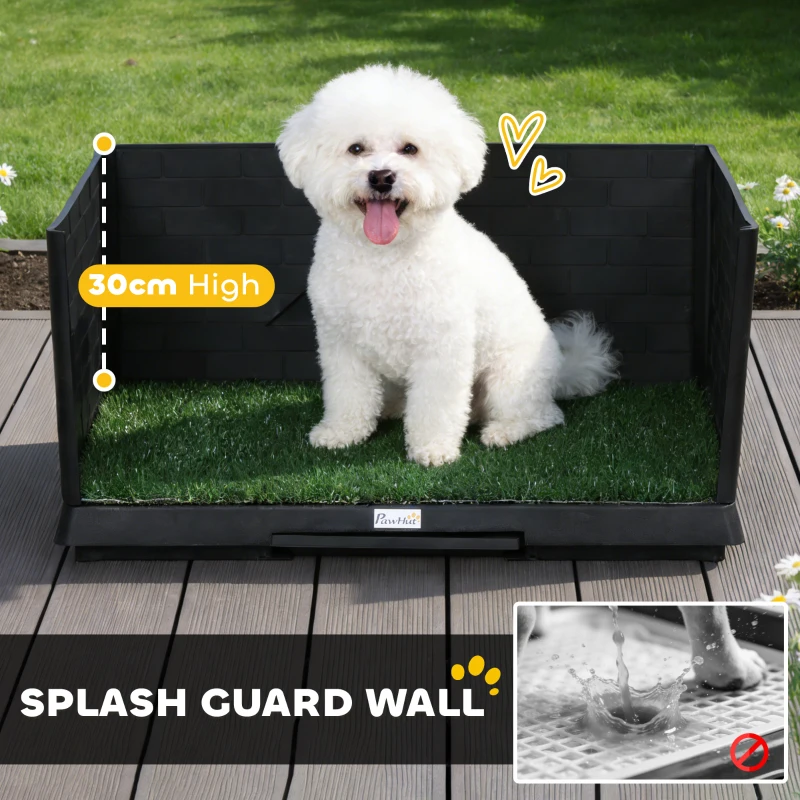 PawHut Hondentoilet 75 x 51 cm Hondentoilet met Kunstgras, Puppytoilet met Hoge Wanden, Uittrekbare Lade en Drainage Zwart