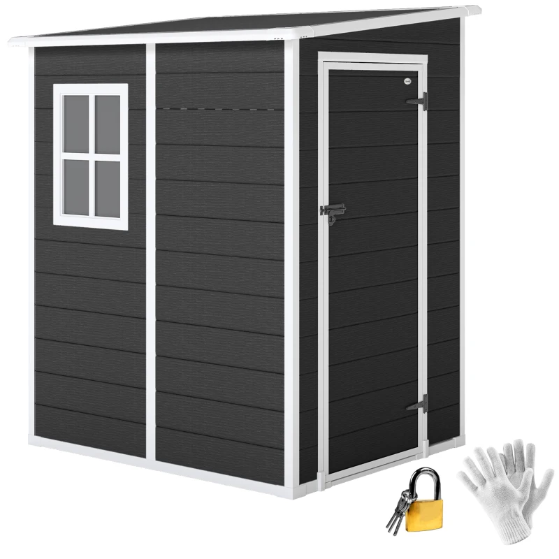 Outsunny 4'x5' Garden Storage Shed, Lean to Shed, Lockable Garden Shed with Window, Vent and Plastic Roof, Black