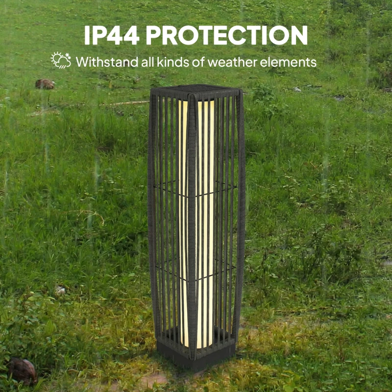Outsunny Solar Rattan Floor Lamp, Outdoor Garden Lantern with Auto On/Off LED Lights, IP44 for Patio, Terrace, Dark Grey