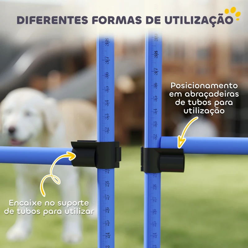 PawHut Conjunto de Treinamento de Agilidade para Cães 4 Peças Obstáculos de Salto com Altura Ajustável 99x65x94 cm  Azul