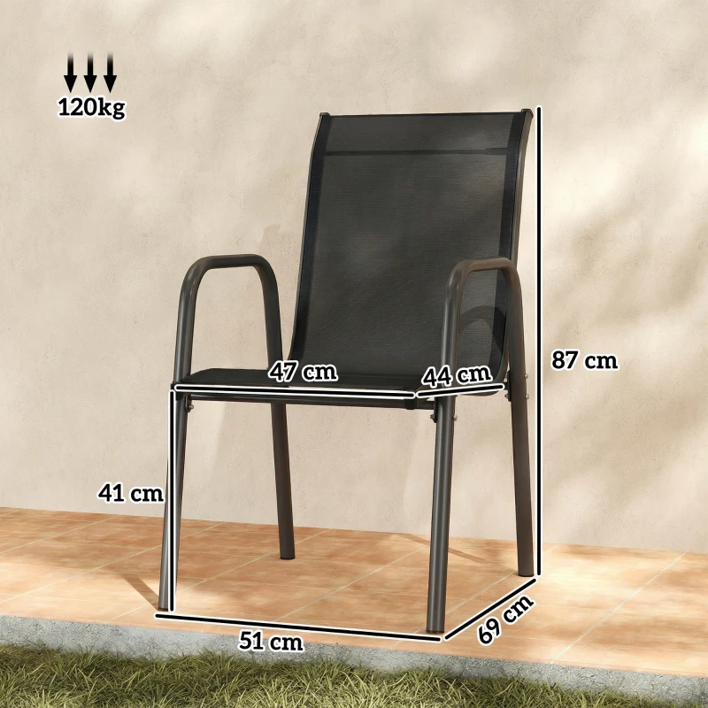 Outsunny Lot de 6 Chaises de Jardin Extérieures, Chaise de Salle à Manger Empilables avec Accoudoirs, 51x69x87cm, Noir