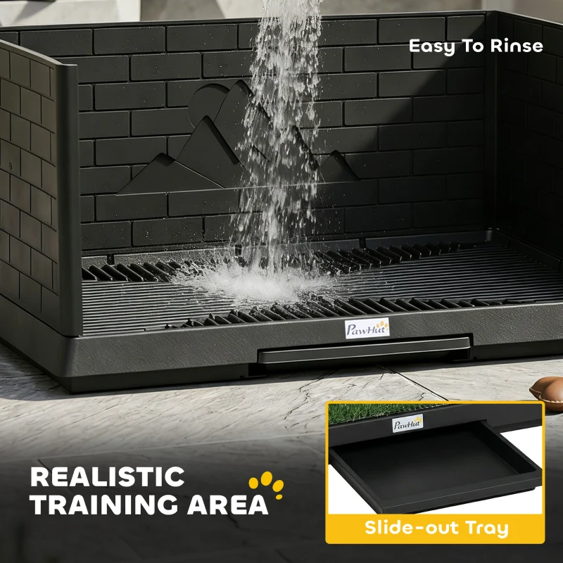 PawHut Hondentoilet 75 x 51 cm Hondentoilet met Kunstgras, Puppytoilet met Hoge Wanden, Uittrekbare Lade en Drainage Zwart