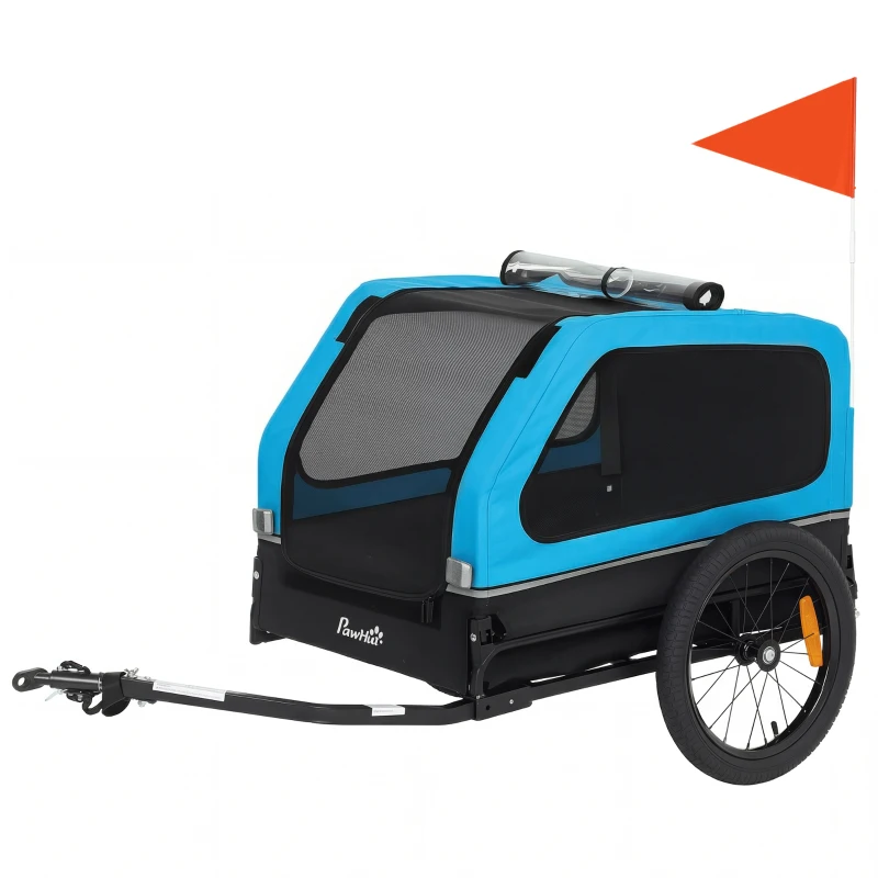 PawHut Dog Bike Trailer with Flip-Down Ramp Tailgate, Quick Release Frame, Universal Bicycle Coupler, Reflectors, Blue
