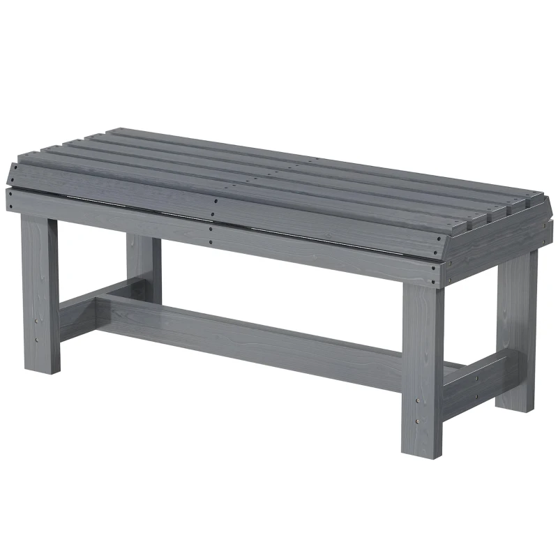 Outsunny Wooden Outdoor Bench, 2 Seater Garden Bench, Backless Patio Bench with Slatted Curved Seat, Grey Embossed Finish