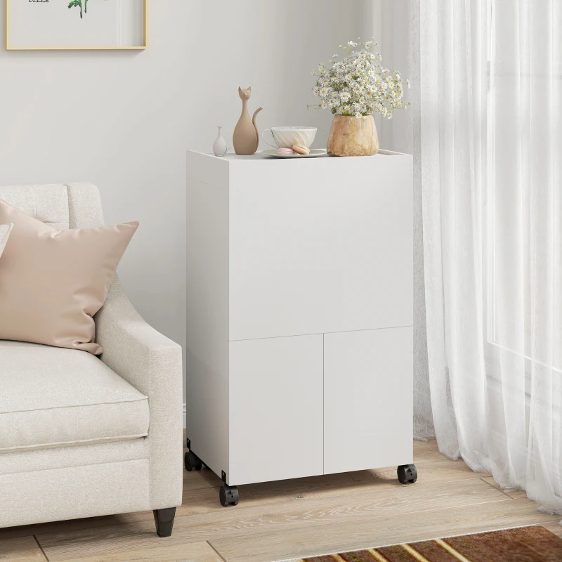 HOMCOM Móvel de engomar, tábua de engomar dobrável com rodas, portas por pressão, dobradiças com fecho suave, branco