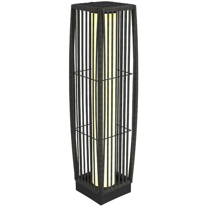 Outsunny Solar Rattan Floor Lamp, Outdoor Garden Lantern with Auto On/Off LED Lights, IP44 for Patio, Terrace, Dark Grey