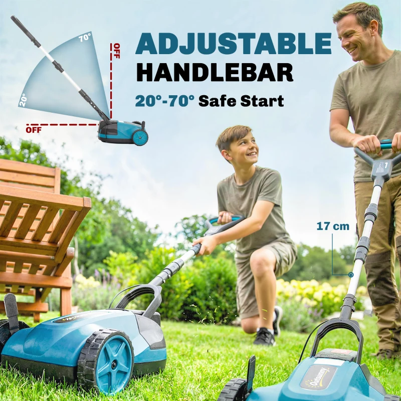 Outsunny 18V Cordless Lawnmower with 2 x 4Ah Batteries & Charger, Battery Lawn Mower with 21cm Cutting Width, 3 Cutting Heights