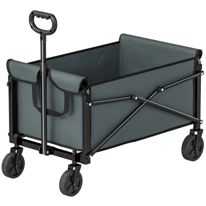 Outsunny 81L Festival Trolley on Wheels, Compact Garden Folding Trolley Cart with Adjustable Handle 80L, Grey
