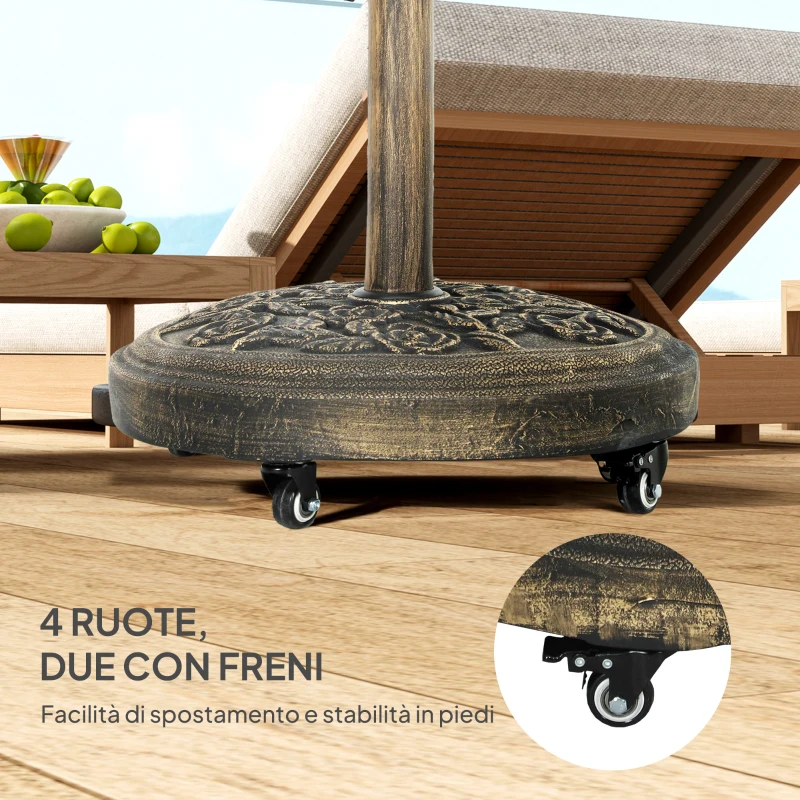 Outsunny Base per Ombrellone Rotonda in Resina da 21 kg con Ruote e Freni, Bronzo