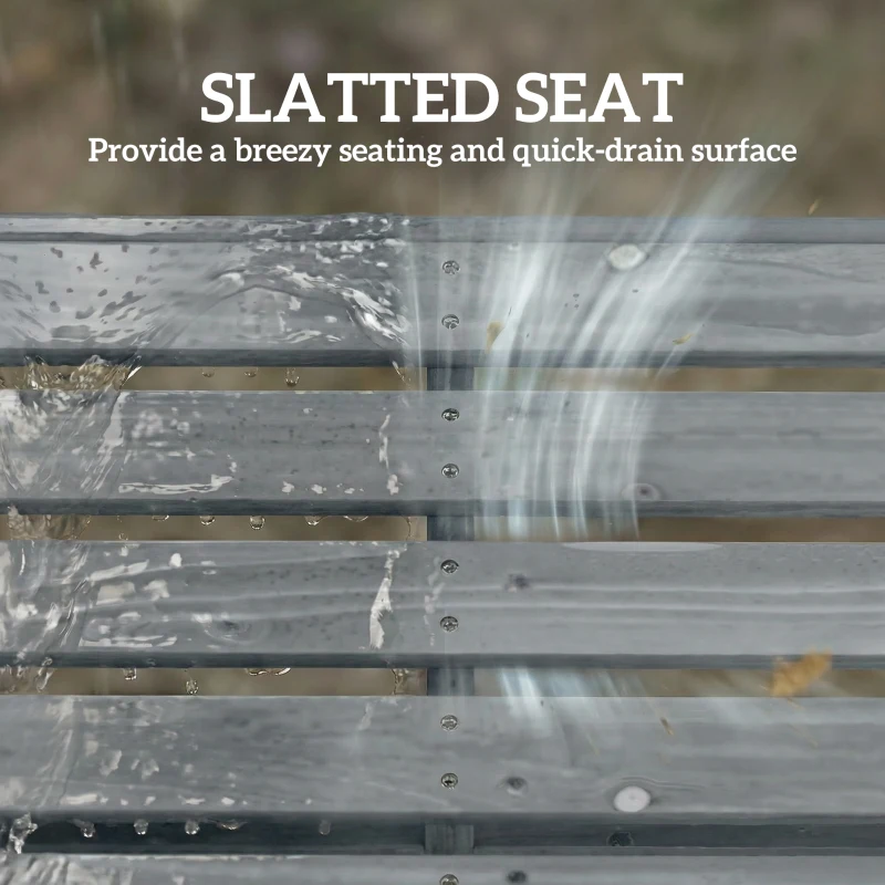 Outsunny Wooden Outdoor Bench, 2 Seater Garden Bench, Backless Patio Bench with Slatted Curved Seat, Grey Embossed Finish