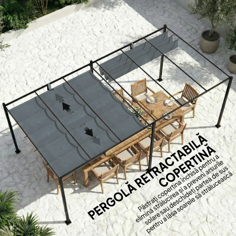 Outsunny Copertină pentru Pergolă cu 10 Orificii de Drenaj, Tavan de Rezervă în Poliester Respirabil, Doar Acoperire, 288x298 cm, UV30+, pentru Pergola Grădină 3x3m, Gri Închis