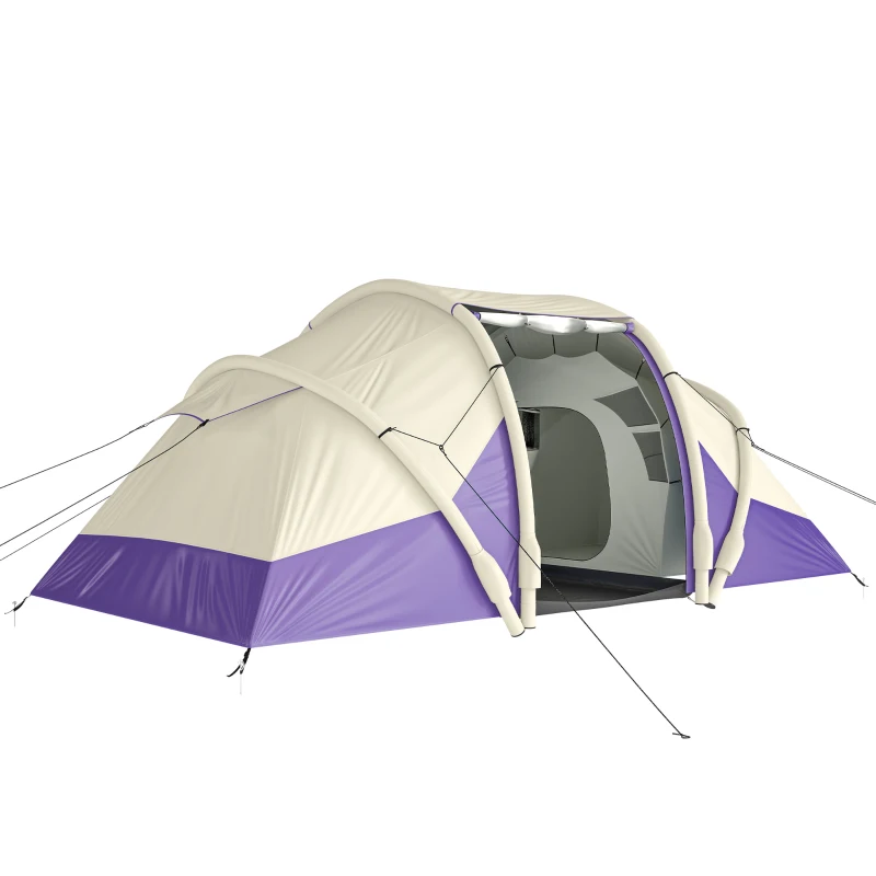 Outsunny Inflatable Tent 2 Bedroom 3000mm Waterproof Windproof Air Tent with Carry Bag for 2-4 Person