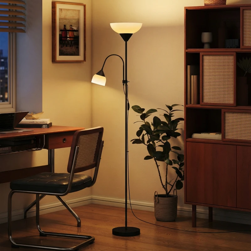 HOMCOM Uplighter, moeder-en-kind staande lamp, hoge lamp met 3 kleurtemperaturen en flexibele zwanenhals, zwart