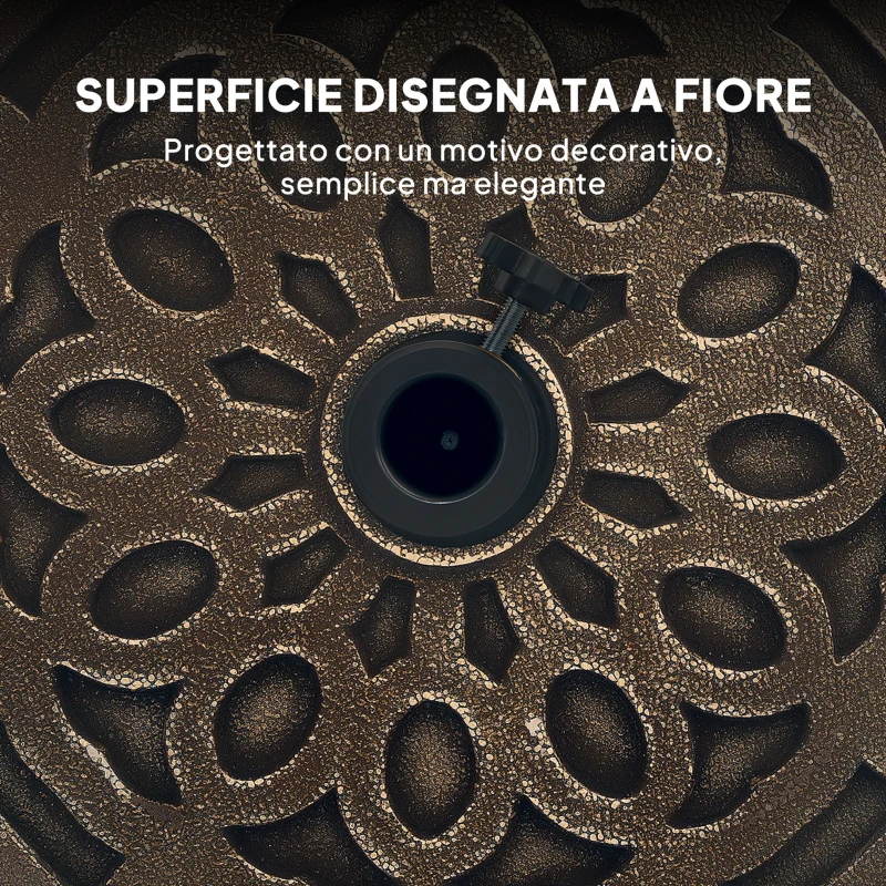 Outsunny Base per Ombrellone in Resina da 21 kg Rotonda con Ruote e Freni, Bronzo