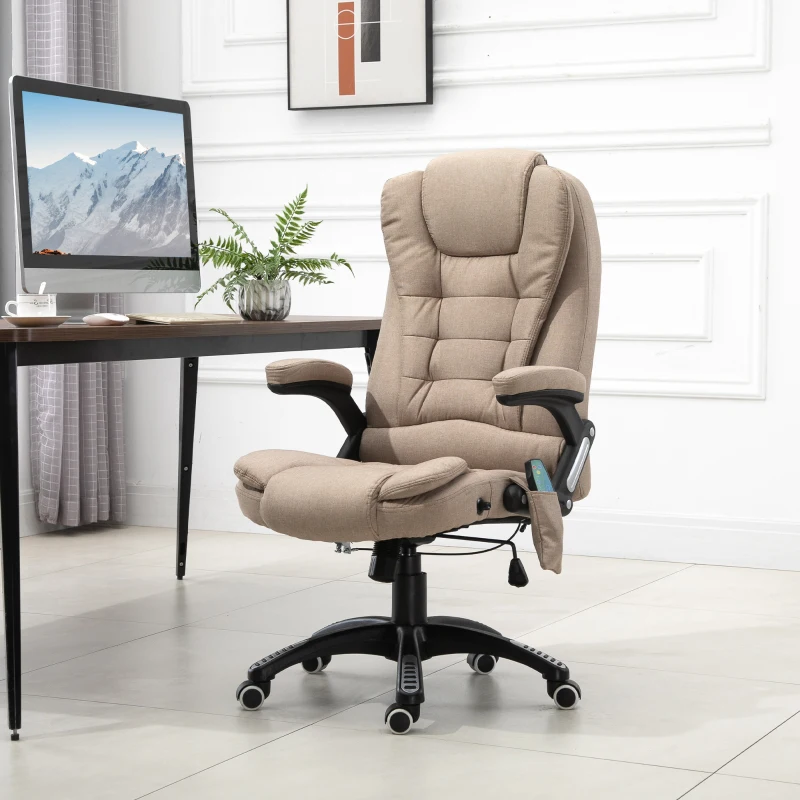 Vinsetto Cadeira de Escritório com 6 Pontos de Massagem Reclinável até 130° com Função de Aquecimento 68x72x110-120 cm Marrom Claro