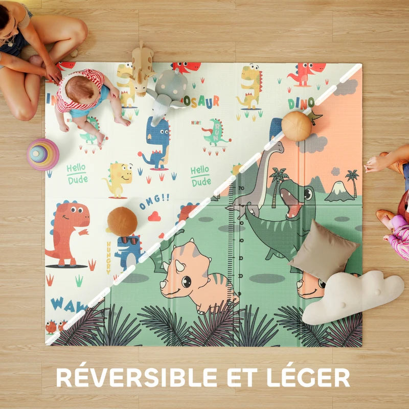 AIYAPLAY Tapis de jeu pour enfant bebe, tapis d'éveil bébé pliable épais réversible en mousse, 196 x 176 x 1,5 cm, multicolore