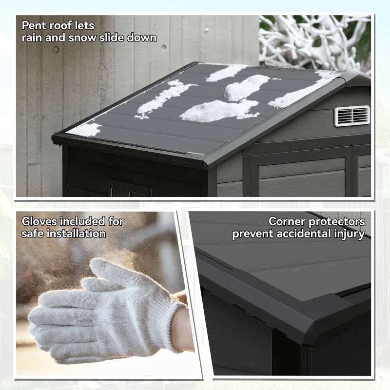 Outsunny 6'x4.5' Garden Storage Shed, Lockable Garden Shed with Double Doors, Window, Vent and Plastic Roof, Dark Grey