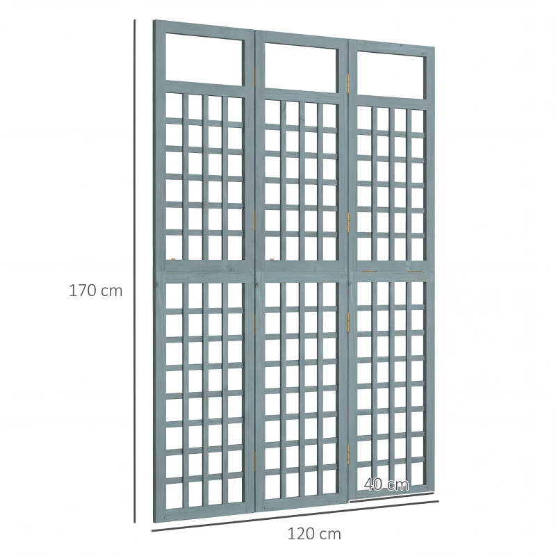 Outsunny 3-Panel Garden Privacy Screen, Freestanding Foldable Wooden Outdoor Divider/Trellis, Decorative Privacy Screen, Grey