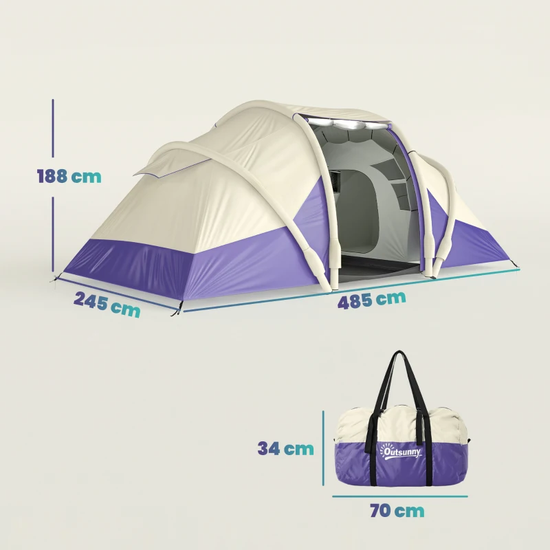 Outsunny Inflatable Tent 2 Bedroom 3000mm Waterproof Windproof Air Tent with Carry Bag for 2-4 Person