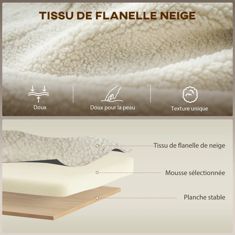 HOMCOM Fauteuil à bascule, rocking chair en flanelle neige rembourré, coussin lombaire, dossier haut, poches latérales, crème