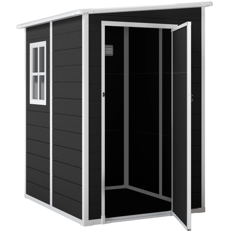 Outsunny 4'x5' Garden Storage Shed, Lean to Shed, Lockable Garden Shed with Window, Vent and Plastic Roof, Black