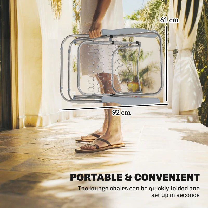 Outsunny Set of 2 Foldable Patio Sun Lounger with Adjustable Backrest and Cushion, Grey and White