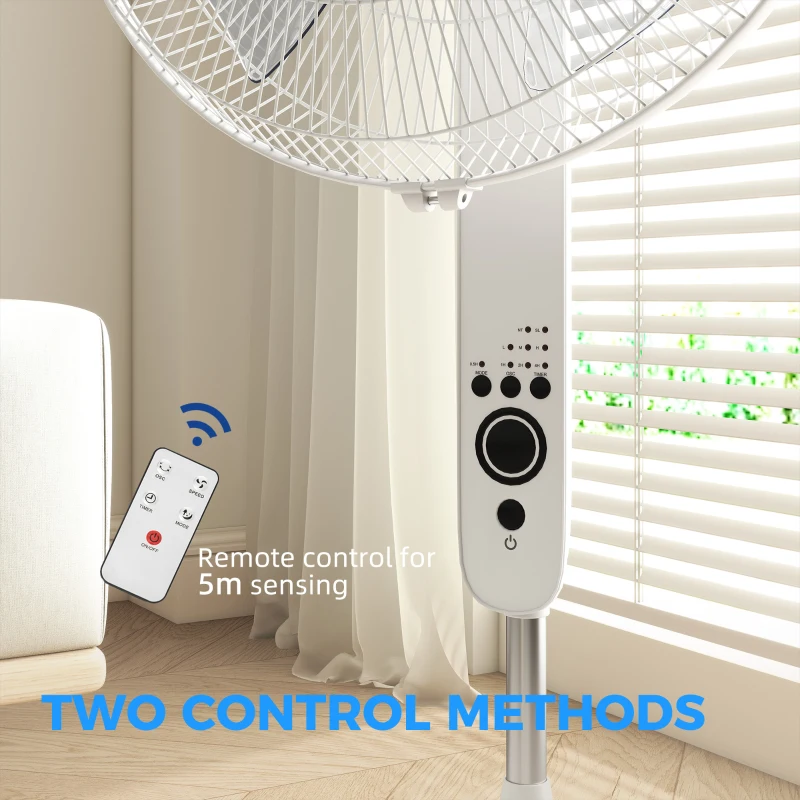 HOMCOM 18" Pedestal Fan with Sleep Mode, Oscillating Standing Fan with 3 Modes, Remote Control, Adjustable Height, White