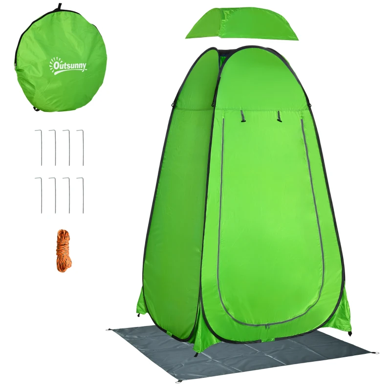 Outsunny Tenda Doccia da Campeggio per Esterni con Porta a Cerniera, Borsa, Portaoggetti e Gancio, 126x124x189cm, Verde