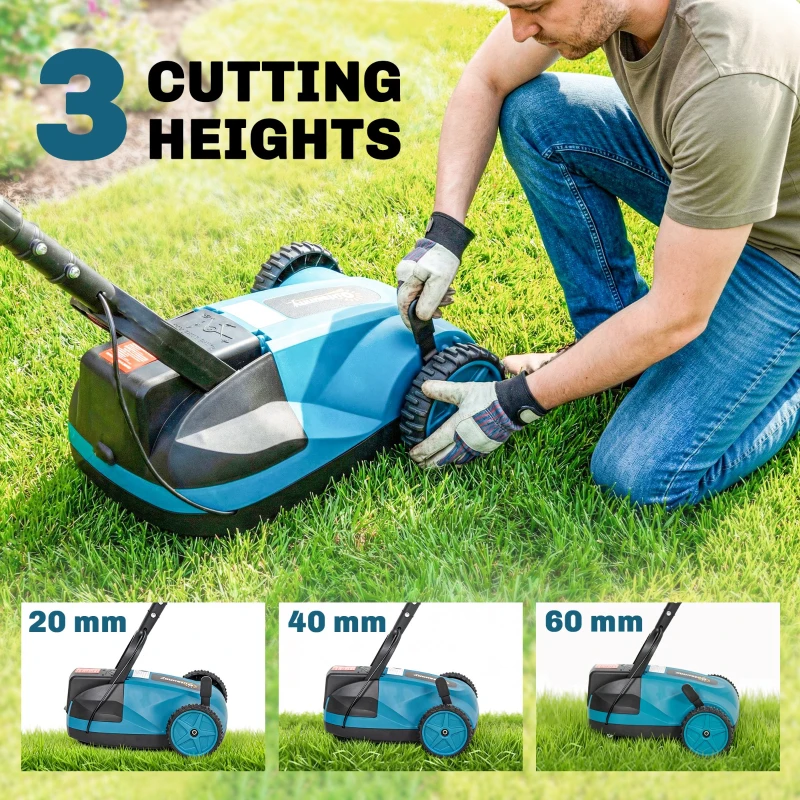Outsunny 18V Cordless Lawnmower with 2 x 4Ah Batteries & Charger, Battery Lawn Mower with 21cm Cutting Width, 3 Cutting Heights