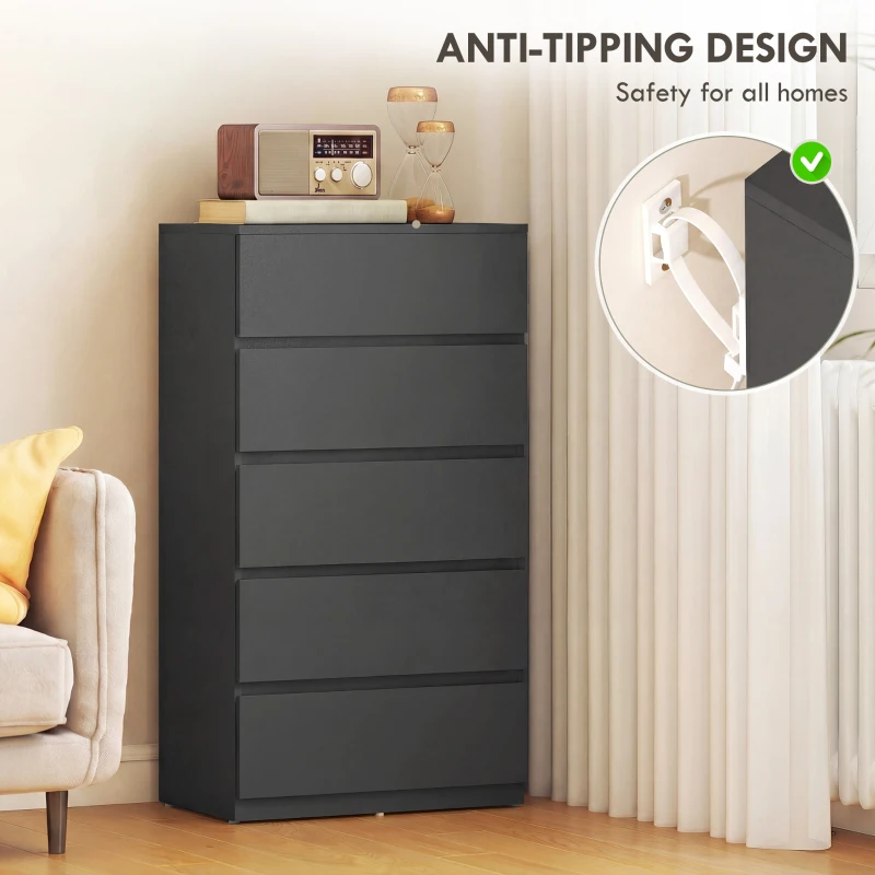HOMCOM Chest of Drawers, 5-Drawer Storage Cabinets, Modern Dresser, Storage Drawer Unit for Bedroom