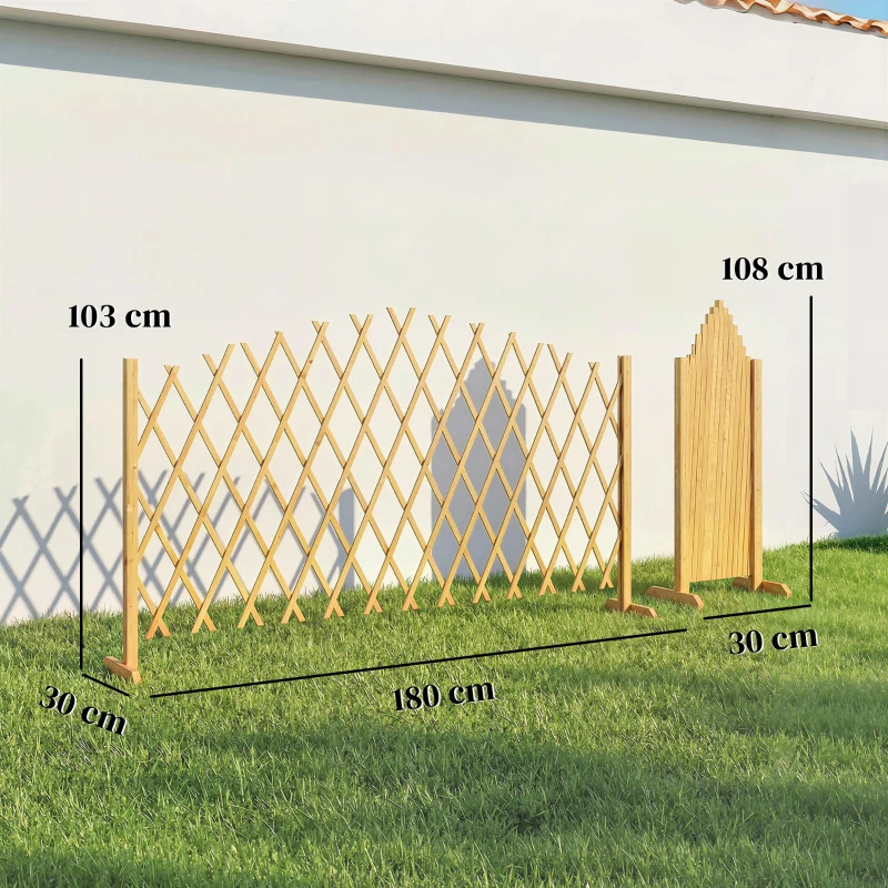 Outsunny Set 2 pannelli di recinzione estensibili in legno, 180x30x103 cm, Legno Naturale