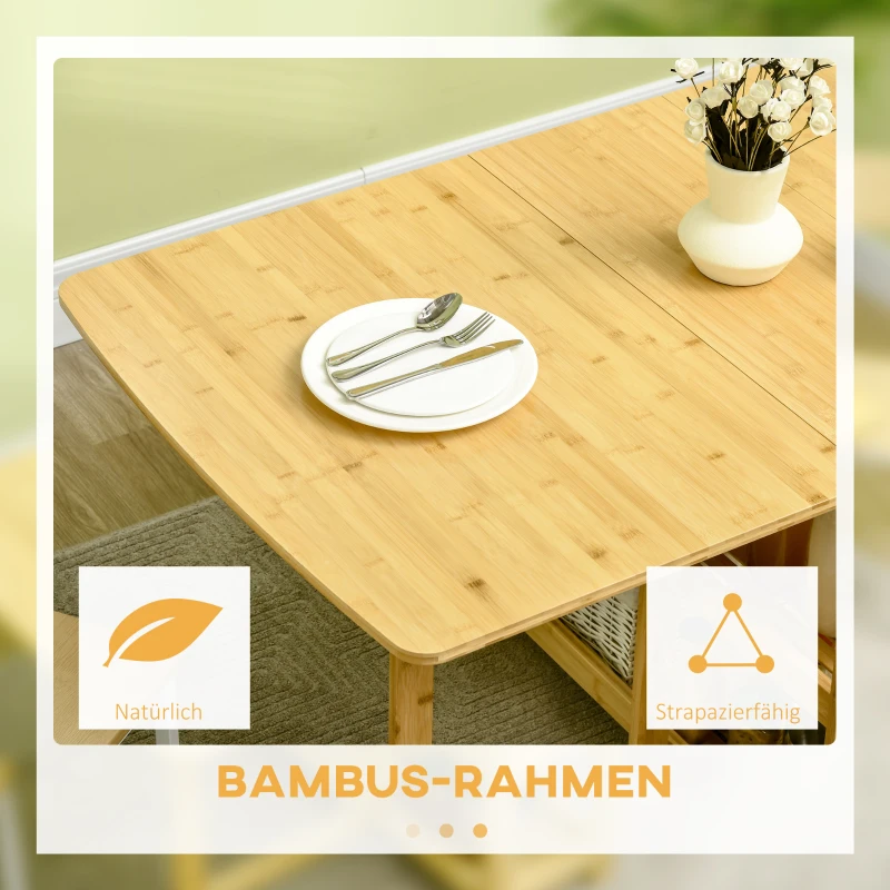 HOMCOM eettafel klaptafel met opbergvakken eetkamertafel keukentafel naturel hout(m-7)