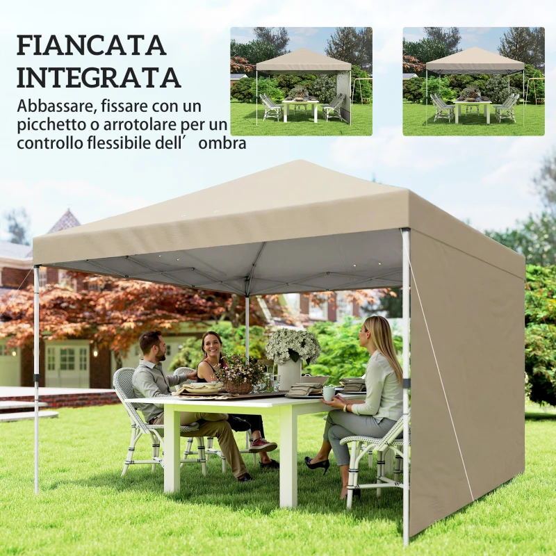 Outsunny Gazebo Pieghevole Pop-Up 3x3 m con Parete Laterale, in Metallo e Tessuto Oxford, Beige