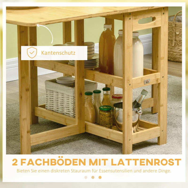 HOMCOM eettafel klaptafel met opbergvakken eetkamertafel keukentafel naturel hout(m-6)