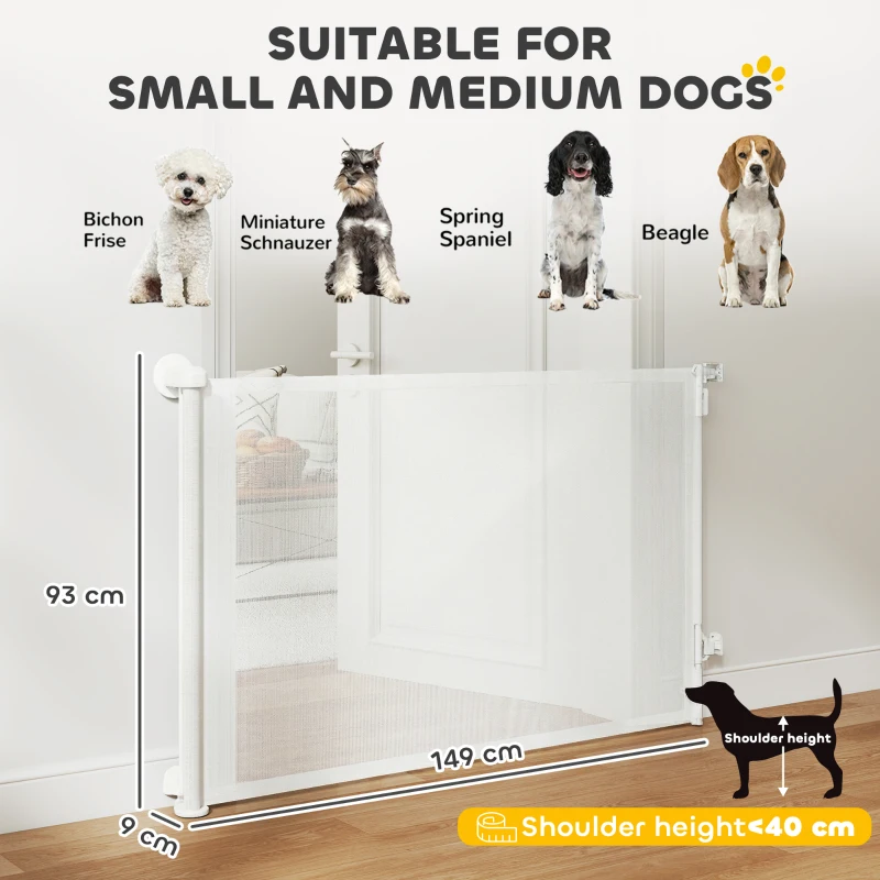 PawHut Barieră de protecție pentru scări Poartă de protecție pentru uși Extensibilă 0-140 cm cu operare cu o singură mână pentru animale de companie pentru scări uși Alb